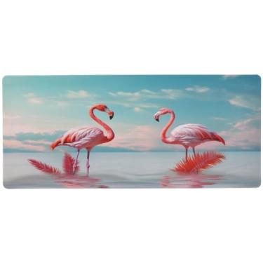 Imagem de Wassud Mouse pad flamingo rosa para jogos com base de borracha antiderrapante, mouse pad longo para teclado de computador mouse pad com borda costurada, almofada grande impermeável para escritório