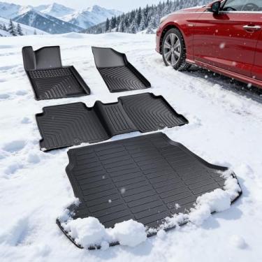 Imagem de DrCarNow Tapetes de chão e forros de carga de ajuste personalizado para Hyundai Sonata 2015-2019 | Kia Optima 2016-2019, tapetes de carro TPE para todos os climas, antiderrapante, à prova d'água