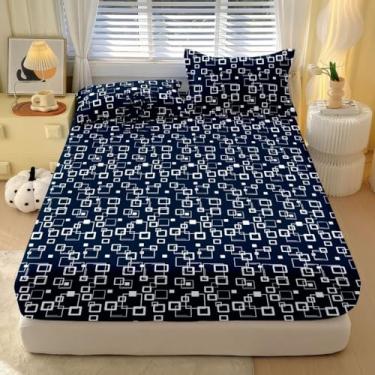 Imagem de Jogo De Lençol 3 Peças Com Elástico Casal Estampado Nao Desbota e Toque Macio Micropercal 400 Fios(Pixel)