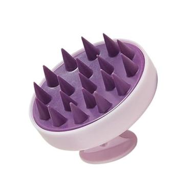 Imagem de Escova de massagem de couro cabeludo de silicone roxo, escova de limpeza de xampu para esfoliação e relaxamento do couro cabeludo, esfregão de cerdas macias para uso no chuveiro