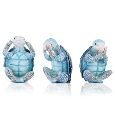 Imagem de LCCCK 3 Pcs Wise Sea Turtle Figurines, Meditation Yoga Peaceful Decor, See No Evil Hear No Evil Speak No Evil Tortugas Art, Coastal Home & Summer Bathroom Decor Accent, Sea Turtle Gifts for Women