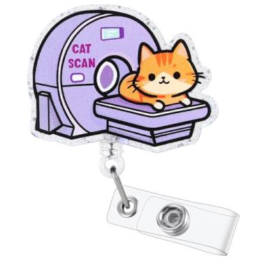 Imagem de Carretel de crachá de enfermeira com holograma engraçado de radiologia para digitalização de gato, bonito porta-crachá retrátil para identificação pediátrica, crachá Buddy para estudantes de