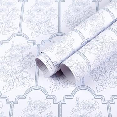 Imagem de Papel de parede azul Peel and Stick Papel de parede floral moderno 44,5 cm x 1,000 cm