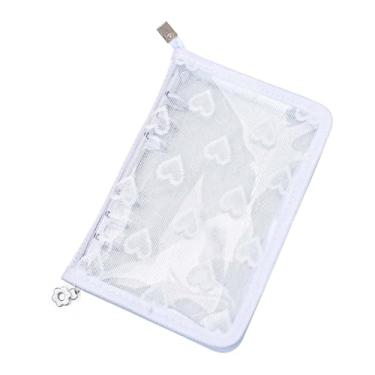 Imagem de A6 Capa de fichário de PVC transparente com zíper 6 anéis, decoração de renda de coração, recarregável, protetor de caderno para agenda, pasta de diário, organizador de álbuns (branco, A6)