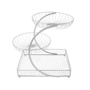 Imagem de KiBcsLic Cesto de Ferro para Frutas, Cesto de Armazenamento, Fruteira, Suporte para Legumes, Estrutura de Arame Multicamadas, Adequado para Despensa, D, Branco 3 camadas, Tamanho real