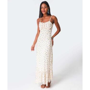 Imagem de Vestido Longo Feminino Limões Alças Finas Marisa Off W-66052, Off whit