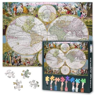 Imagem de Jigsaw Puzzles 1000 Pieces for Adults Antique Map Puzzle Colorful Map 1000 Piece Puzzle Home Wall Decoration for Adults Teens Educational Toys Bibliophile Ideal Choice Finished Size: 70x50cm