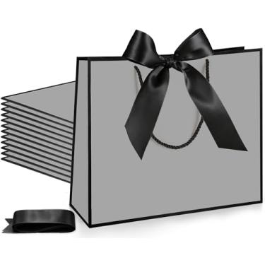 Imagem de Silkfly 12 sacos de presente de agradecimento com alça 30 x 25 x 10 cm, bolsa de presente de boas-vindas com fita de laço para Natal, casamento, dama de honra, chá de bebê, ano novo, aniversário de