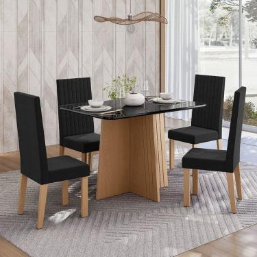 Imagem de Sala de Jantar Mesa Isa 120cm Vidro com 4 Cadeiras Laura Mel/Preto