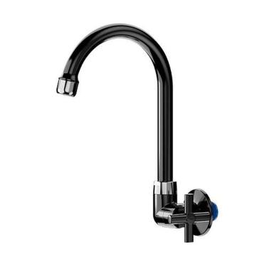Imagem de Torneira Cozinha Parede Bica Alta Preta 1/2 Com Redutor De Vazão - Blukit