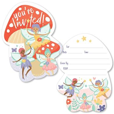 Imagem de Big Dot of Happiness Let's Be Fairies – Convites de preenchimento em forma – Cartões de convite para festa de aniversário de jardim de fadas com envelopes – Conjunto de 12