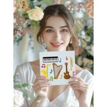 Imagem de 1 estêncil de matriz de corte de aço carbono, cor de aço inoxidável, tema musical, instrumentos musicais, molde de corte para álbum de fotos faça você mesmo, cartão de papel decorativo em relevo, 11 x