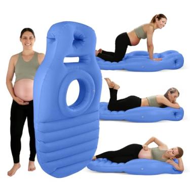 Imagem de Almofada inflável para gravidez, boia inflável para piscina para gravidez com orifício para barriga, conforto para pessoas que dormem de estômago e de lado – Alivia dores nas costas e quadril, azul