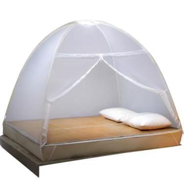 Imagem de Mosquiteiro dobrável para cama King e Queen, tenda portátil com fechamento prático, proteção contra insetos, fácil montagem e transporte (BRANCA 150CM)