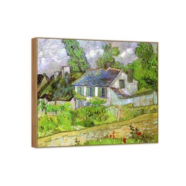 Imagem de BMZFYBS Vincent van Gogh Famosa pintura em tela de arte de parede pronta para pendurar. Casas em Auvers. Imagem em moldura de madeira para decoração de sala de estar 60 x 65 cm 24 x 25 pol