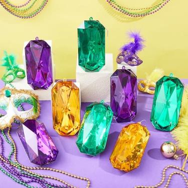 Imagem de Syhood 8 peças de ornamentos de joias de carnaval de 14 cm com glitter roxo dourado verde ornamentos para pendurar pedras grandes de acrílico decoração de carnaval para baile de máscaras de árvore