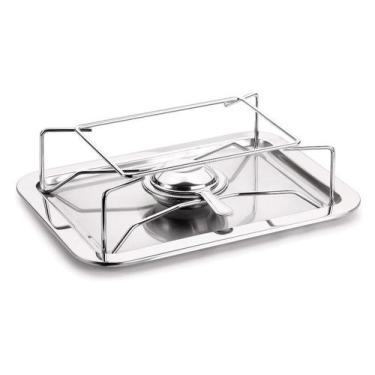 Imagem de Réchaud Retangular Inox Perfeito Para Encaixar Forma Travessa Assadeir