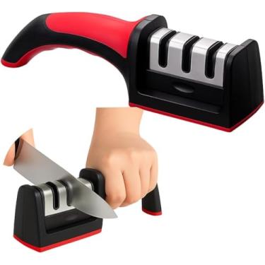 Imagem de Afiador Amolador de Facas 3 em 1 Profissional Manual Aço Cabo Ergonômico Base Antiderrapante Uso Diário Corte Rápido e Preciso Premium