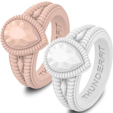 Imagem de ThunderFit Anéis de silicone para mulheres, alianças de noivado de borracha pera 13,5 mm de largura 5,5 mm de espessura - 1/2 pacote variado