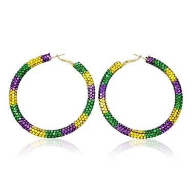 Imagem de Brincos de Mardi Gras para mulheres, leves, roxos, amarelos, verdes, carnaval, argola, com glitter, envolto em lantejoulas, anéis de orelha, acessórios para fantasia de carnaval, Zinco, Sem pedra