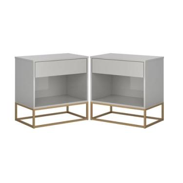 Imagem de Conjunto 2 Mesas de Cabeceira Industrial OffWhite com Pés de Ferro Dou