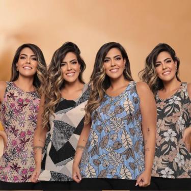 Imagem de Kit 4 Blusas Regata Plus Size Estampada Casual Liganete Premium Estamp