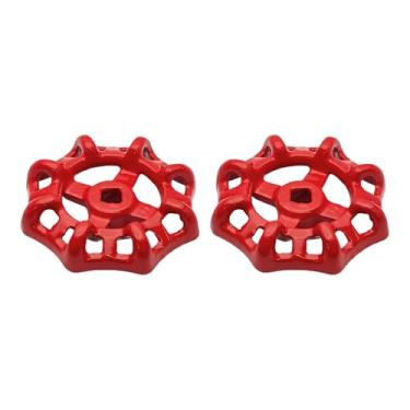 Imagem de pson 2 peças 7 mm x 7 mm torneira externa de ferro fundido alça de roda redonda, substituição de alça de torneira de água com orifício de haste quadrada para torneira de jardim ao ar livre (vermelho)