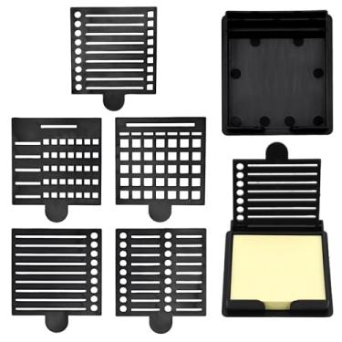 Imagem de Suporte de notas adesivas compatível com notas Post It, 5 estênceis de notas adesivas, preto reutilizável 7,5 x 7,6 cm, organizador de notas Post It para mesa de escritório em casa