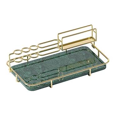 Imagem de Organizador de banheiro organizador de banheiro, prateleira de armazenamento de cosméticos de banheiro de 1 camada para bancada, organizador de arame decorativo com bandeja de mármore, branco,