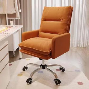 Imagem de AkosOL Cadeira de escritório com base de aço, cadeira de trabalho de couro com altura ajustável Modn poltrona estofada, cadeira executiva com rodas, encosto reclinável, laranja/a