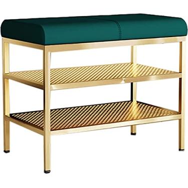 Imagem de pcagfaajmh Banco de armazenamento de 2 camadas com moldura de metal, suporte para sapatos com design de almofada de assento, para entrada, quarto, sala de estar (tamanho: 120 x 32 x 47 cm) ()