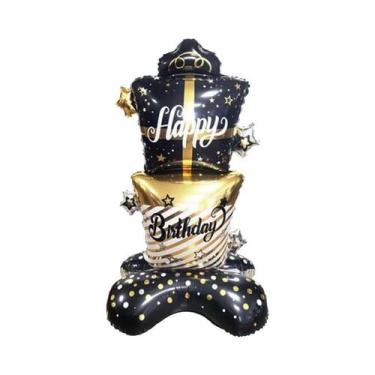 Imagem de Suporte Grande Para Balões De Aniversário Preto E Dourado, Caixa De Pr