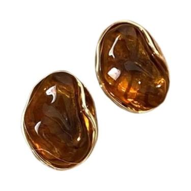 Imagem de Brincos De Resina Marrom Vintage Com Pedra Olho De Tigre Para Mulheres