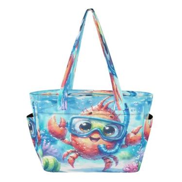 Imagem de Burbuja Bolsa feminina fofa de caranguejo pequeno, bolsa de mão fofa com bolsos, leve e acolchoada para laptop, para viagem, escola, trabalho, academia