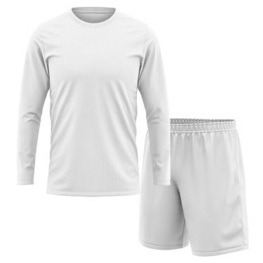 Imagem de Kit Calção Short Futebol Basquete Branco + Manga Longa Masculina Segunda Pele Dry-Masculino