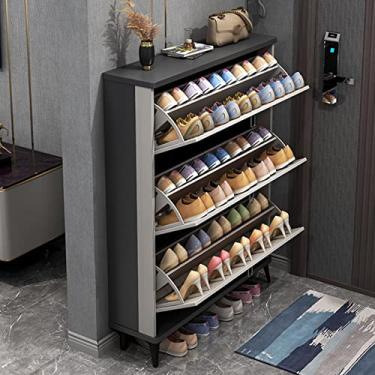 Imagem de Armário de sapatos com 3 gavetas flip, organizador moderno de armazenamento independente para sapatos, balde de entrada de madeira com pernas de metal para armário, sala de estar (cor: cinza, tamanho