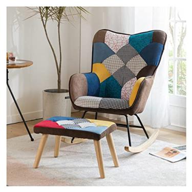 Imagem de Cadeira de amamentação de balanço com base de madeira maciça, cadeira de descanso com encosto alto e apoio para pés para sala de estar/quarto/terraço - Cadeira de berçário colorida