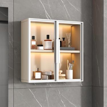 Imagem de Armário de armazenamento montado na parede com portas de vidro – moldura de alumínio, 2/3 camadas de madeira maciça, perfeito para banheiro e armário de cozinha para organização de banheiro e sala de