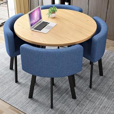 Imagem de Conjunto de mesa de jantar redonda com 4 cadeiras, conjunto de mesa de jantar e cadeira de café pequeno para 4, conjunto de cadeiras de recepção adequado para lounge, sala de estar, cozinha (azul)