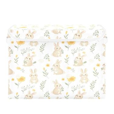 Imagem de Burbuja Caixa de armazenamento de coelho com tampa e alças, caixa de armazenamento grande dobrável para prateleiras armário quarto escritório organizador