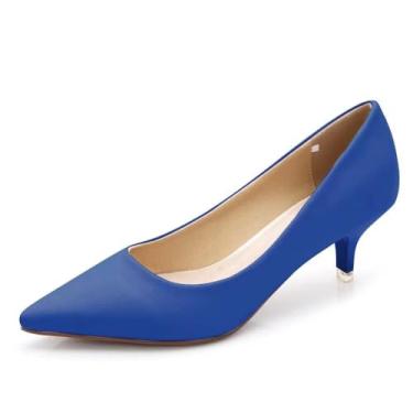 Imagem de Stunner Sapato feminino clássico com bico fino e salto baixo, D azul, 36