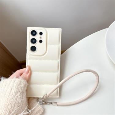 Imagem de Capa de couro com airbag para jaqueta de penas para Samsung Galaxy S25ultra S24 Plus S23 FE S21 Ultra A56 A26 A52 A32 Capa de alça de pulso, branca, para Samsung S24Plus