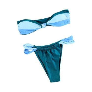Imagem de Conjunto De Biquíni Bandeau Sexy Com Patchwork Para Mulheres, Moda De 