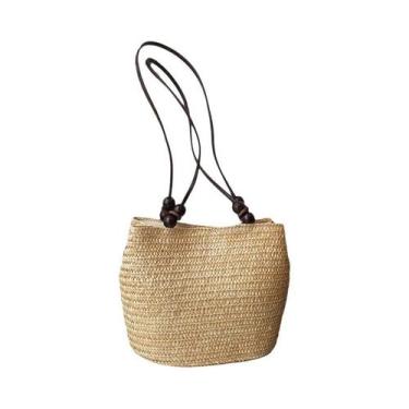Imagem de Bolsa de Ombro Feminina de Palha Trançada - Grande Capacidade - Feita 