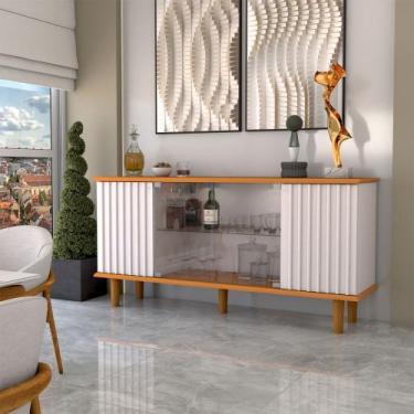 Imagem de Balcão Buffet Alcázar 4 Portas com Vidro Ripado Cinamomo/Off White - P