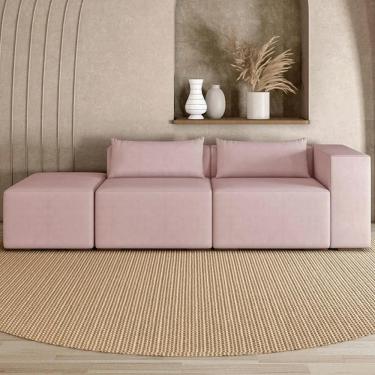 Imagem de Sofá 4 Lugares 303cm com Puff Esquerdo Fay Veludo Rose Z55 - Mpozenato