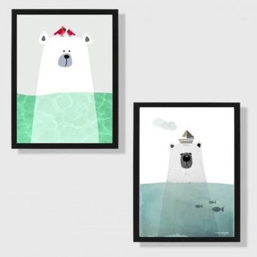 Imagem de Kit 2 Quadros Ursos Do Mar 45X34Cm - Com Vidro Moldura Preta