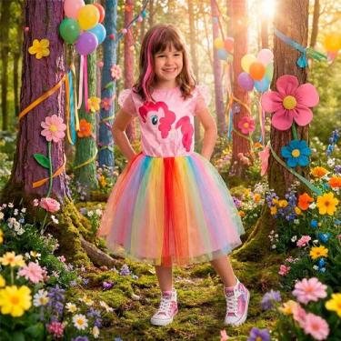 Imagem de Fantasia Pinkie Pie My Little Pony Infantil pra Menina Vestido Rosa e 