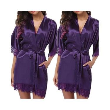 Imagem de Pijamas De Seda Para Mulheres Em Vermelho E Preto, Robes L XL, Renda S