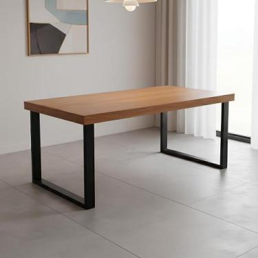 Imagem de Mesa Industrial Bernardo em Madeira Maciça com Pés em Metal Preto  1,2